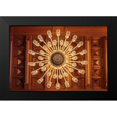 Middle East-Arabian Peninsula-Oman-Muscat-Chandelier in the Sultan Qaboos Grand Mosque in Muscat Black Modern Wood Framed Art Print by Wilson, Emily M.