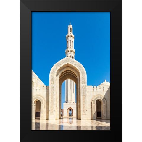 Middle East-Arabian Peninsula-Oman-Muscat-Entrance to the Sultan Qaboos Grand Mosque in Muscat Black Modern Wood Framed Art Print by Wilson, Emily M.