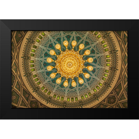 Middle East-Arabian Peninsula-Oman-Muscat-Chandelier-Sultan Qaboos Grand Mosque in Muscat Black Modern Wood Framed Art Print by Wilson, Emily M.
