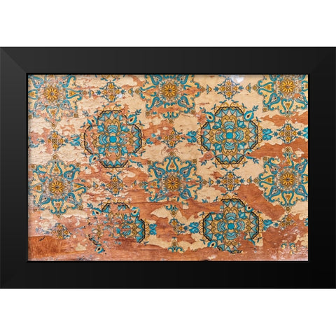 Middle East-Arabian Peninsula-Oman-Muscat-Muttrah-Peeling wall decorations at the souk in Muttrah Black Modern Wood Framed Art Print by Wilson, Emily M.