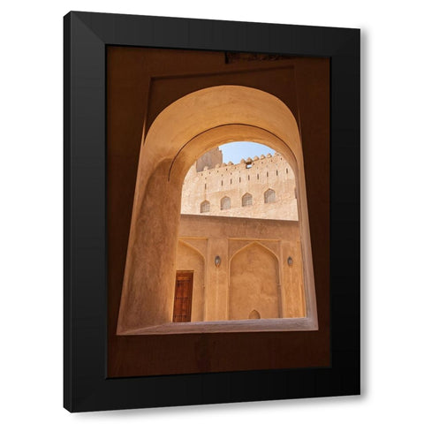 Middle East-Arabian Peninsula-Oman-Ad Dakhiliyah-Bahla-View through a window in Jabreen Castle Black Modern Wood Framed Art Print by Wilson, Emily M.