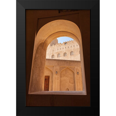 Middle East-Arabian Peninsula-Oman-Ad Dakhiliyah-Bahla-View through a window in Jabreen Castle Black Modern Wood Framed Art Print by Wilson, Emily M.