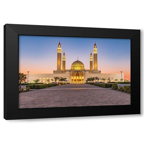 Middle East-Arabian Peninsula-Oman-Ad Dakhiliyah-Nizwa-Sunset at the Sultan Qaboos Grand Mosque Black Modern Wood Framed Art Print with Double Matting by Wilson, Emily M.