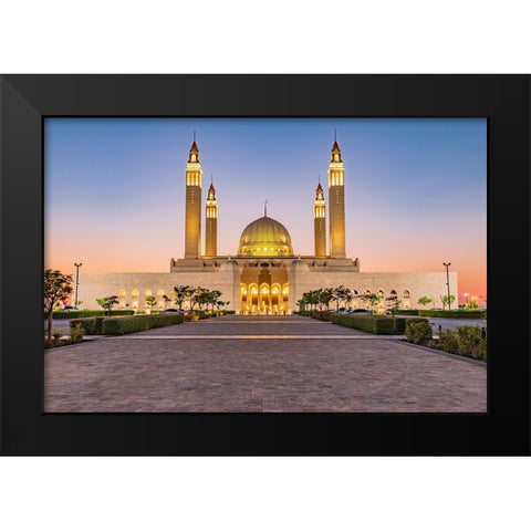Middle East-Arabian Peninsula-Oman-Ad Dakhiliyah-Nizwa-Sunset at the Sultan Qaboos Grand Mosque Black Modern Wood Framed Art Print by Wilson, Emily M.