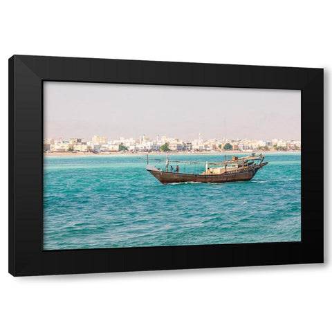 Middle East-Arabian Peninsula-Al Batinah South-Traditional dhow in the harbor at Sur-Oman Black Modern Wood Framed Art Print with Double Matting by Wilson, Emily M.