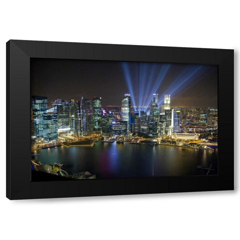 Singapore Downtown overview at night Black Modern Wood Framed Art Print by Zuckerman, Jim