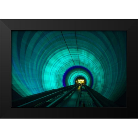 Singapore Colorful railroad tunnel under a river Black Modern Wood Framed Art Print by Zuckerman, Jim