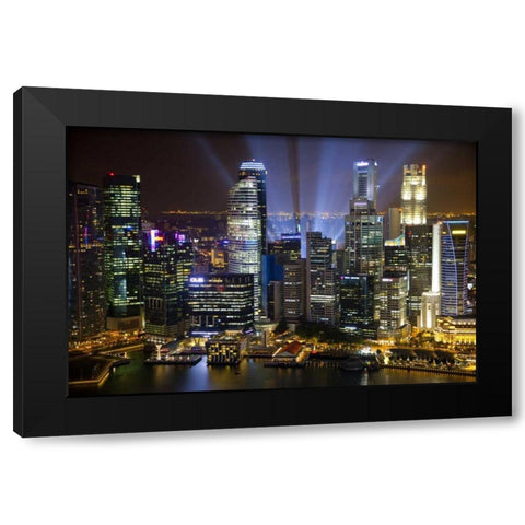 Singapore Downtown overview at night Black Modern Wood Framed Art Print with Double Matting by Zuckerman, Jim