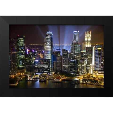 Singapore Downtown overview at night Black Modern Wood Framed Art Print by Zuckerman, Jim