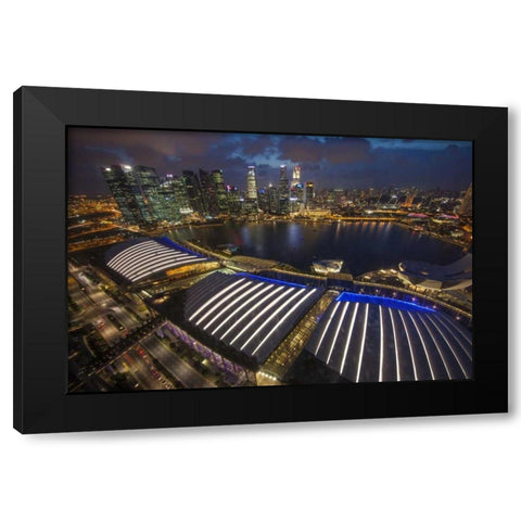 Singapore Downtown overview at night Black Modern Wood Framed Art Print by Zuckerman, Jim