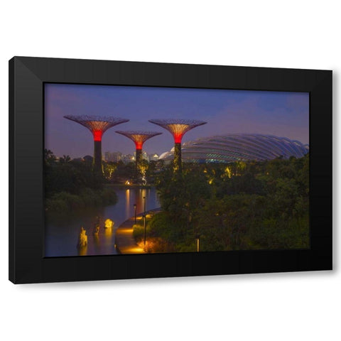 Singapore Garden by the Sea towers at night Black Modern Wood Framed Art Print by Zuckerman, Jim