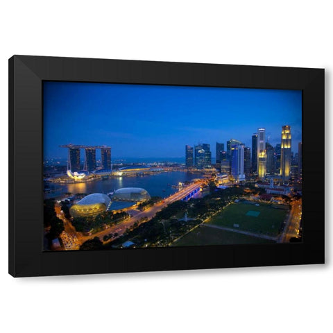 Singapore Downtown overview at night Black Modern Wood Framed Art Print with Double Matting by Zuckerman, Jim