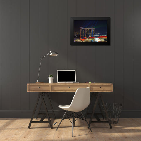 Singapore, Cityscape view of downtown Black Modern Wood Framed Art Print by Zuckerman, Jim
