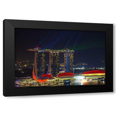 Singapore, Cityscape view of downtown Black Modern Wood Framed Art Print by Zuckerman, Jim