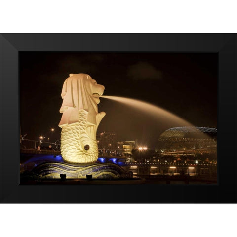 Singapore Merlion statue spewing water Black Modern Wood Framed Art Print by Zuckerman, Jim