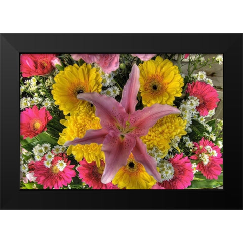 Thailand, Bangkok Flowers on display at market Black Modern Wood Framed Art Print by Shimlock, Jones