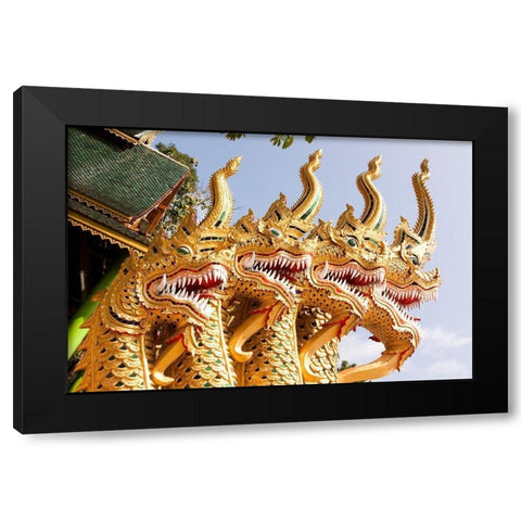 Thailand Golden dragons at a temple Black Modern Wood Framed Art Print with Double Matting by Haseltine, Tom