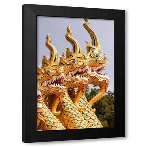 Thailand Golden dragons at a temple Black Modern Wood Framed Art Print by Haseltine, Tom