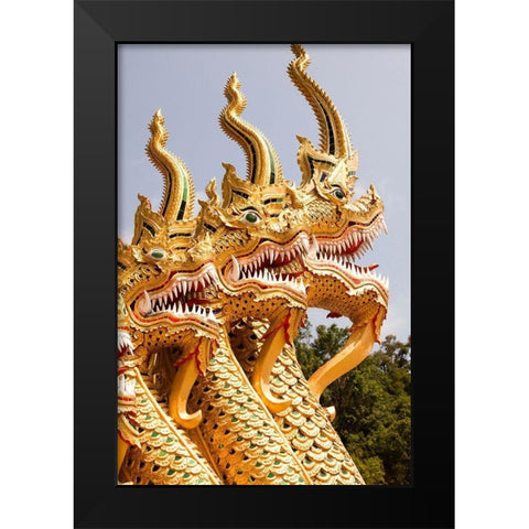 Thailand Golden dragons at a temple Black Modern Wood Framed Art Print by Haseltine, Tom