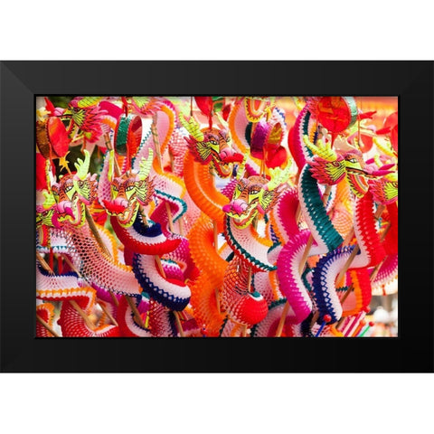 Thailand-Bangkok-Chinatown Paper dragons for sale Black Modern Wood Framed Art Print by Haseltine, Tom