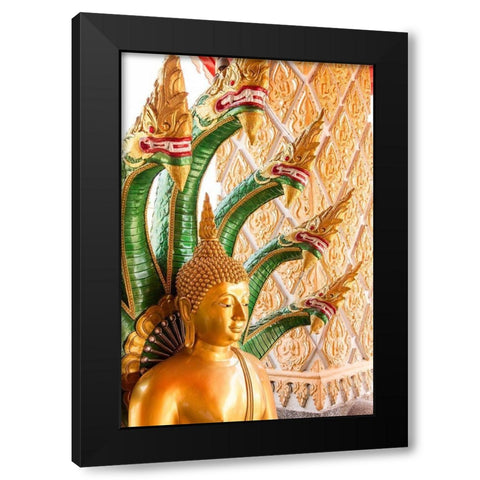 Thailand-Buddha statue surrounded by dragons Black Modern Wood Framed Art Print by Haseltine, Tom