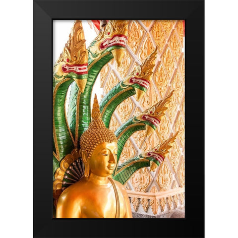 Thailand-Buddha statue surrounded by dragons Black Modern Wood Framed Art Print by Haseltine, Tom