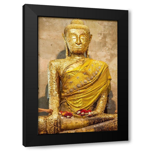 Thailand-Samut Songkhram Province-Amphawa District Buddha statue covered with gold leaf offerings Black Modern Wood Framed Art Print with Double Matting by Haseltine, Tom