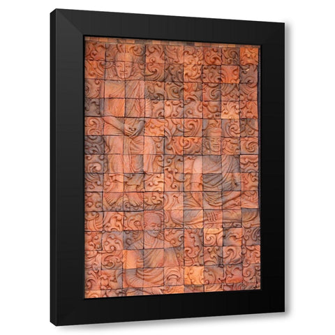 Thailand-Nong Khai Province Bas relief in tiles depicting monks Black Modern Wood Framed Art Print with Double Matting by Haseltine, Tom