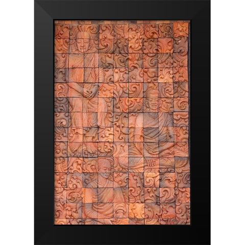 Thailand-Nong Khai Province Bas relief in tiles depicting monks Black Modern Wood Framed Art Print by Haseltine, Tom