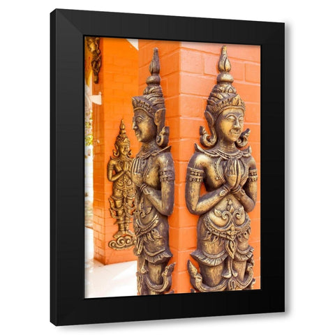 Thailand-Nong Khai Province Relief statues ornament walls Phra That Bang Phuan temple Black Modern Wood Framed Art Print by Haseltine, Tom