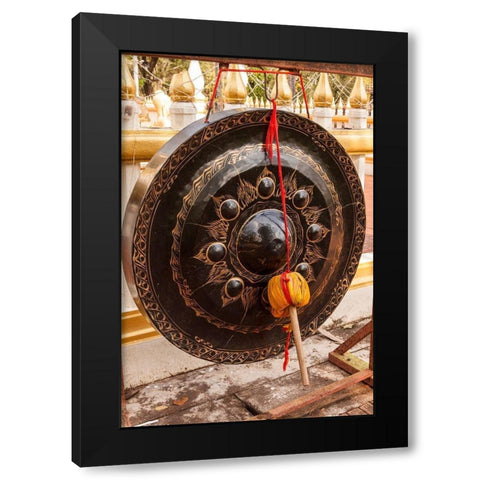 Thailand-Nong Khai Gong in temple courtyard Phra That Bang Phuan temple Black Modern Wood Framed Art Print by Haseltine, Tom