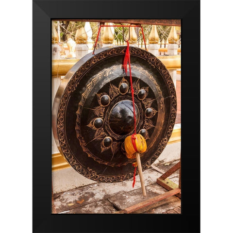 Thailand-Nong Khai Gong in temple courtyard Phra That Bang Phuan temple Black Modern Wood Framed Art Print by Haseltine, Tom