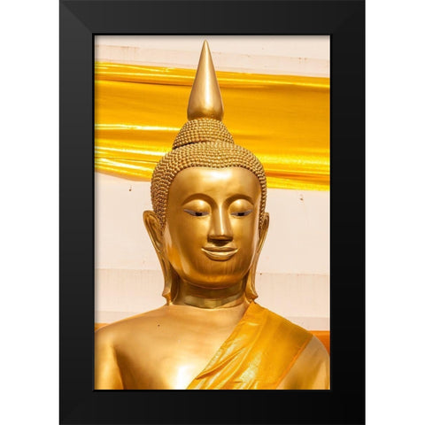 Thailand-Nong Khai Province Head and shoulders of golden Buddha statue Black Modern Wood Framed Art Print by Haseltine, Tom