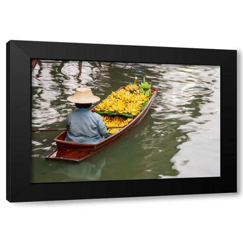 Damnoen Saduak Floating Market-Bangkok-Thailand-Woman with boatload of bananas Black Modern Wood Framed Art Print by Haseltine, Tom