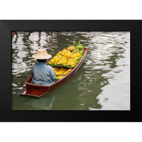 Damnoen Saduak Floating Market-Bangkok-Thailand-Woman with boatload of bananas Black Modern Wood Framed Art Print by Haseltine, Tom