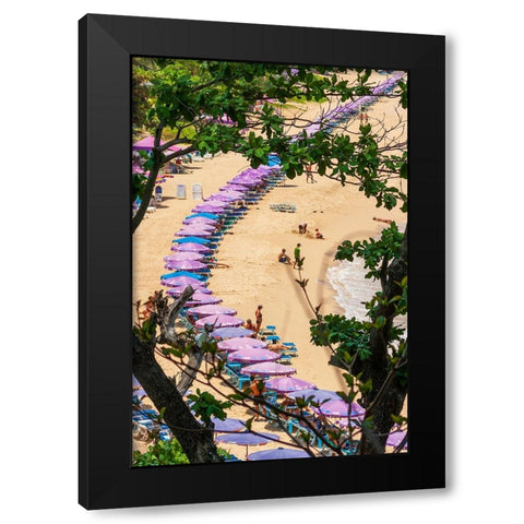 Thailand-Phuket-Umbrellas and chairs on the sandy beach Black Modern Wood Framed Art Print by Haseltine, Tom