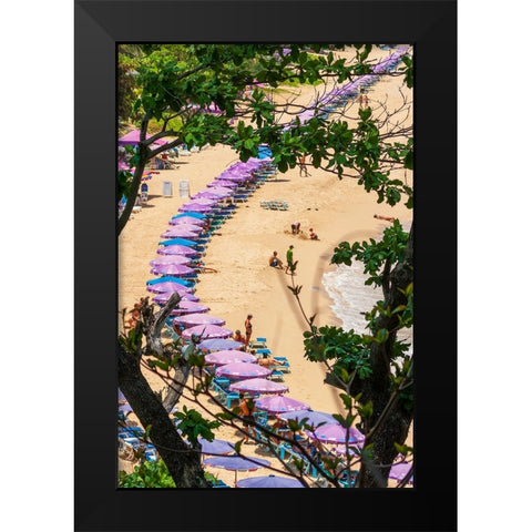 Thailand-Phuket-Umbrellas and chairs on the sandy beach Black Modern Wood Framed Art Print by Haseltine, Tom