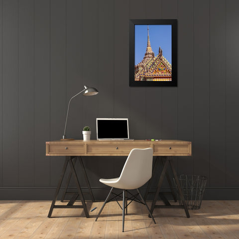 Thailand- Bangkok. Ornate roof at Wat Phra Kaew (Temple of The Emerald Buddha). Black Modern Wood Framed Art Print by Haseltine, Tom