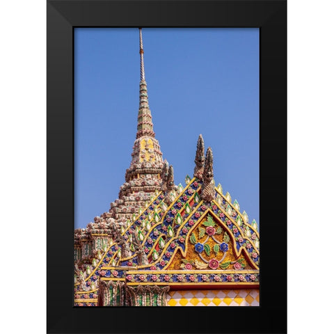 Thailand- Bangkok. Ornate roof at Wat Phra Kaew (Temple of The Emerald Buddha). Black Modern Wood Framed Art Print by Haseltine, Tom
