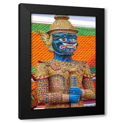 Thailand- Bangkok. Yaksha- demon depicted in the Ramayana- guarding Wat Phra Kaew Black Modern Wood Framed Art Print with Double Matting by Haseltine, Tom