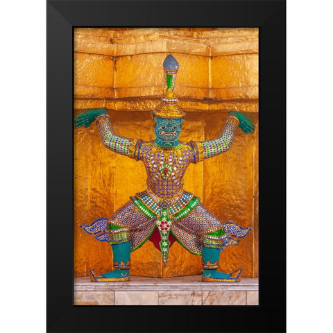 Thailand- Bangkok. Yaksha- demon depicted in the Ramayana- guarding Wat Phra Kaew Black Modern Wood Framed Art Print by Haseltine, Tom