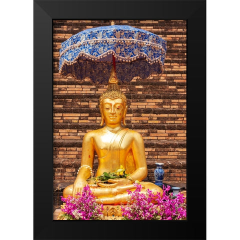 Chiang Mai- Thailand. Wat Chedi Luang. Buddha statue. Black Modern Wood Framed Art Print by Haseltine, Tom