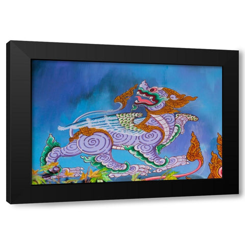 Thailand- Phuket. Mural of mythical creatures. Winged lion. Black Modern Wood Framed Art Print by Haseltine, Tom