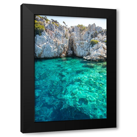 Turquoise colored crystal clear water at a rocky island-Aegean Sea-Turkey Black Modern Wood Framed Art Print with Double Matting by Kabas, Ali