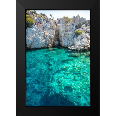 Turquoise colored crystal clear water at a rocky island-Aegean Sea-Turkey Black Modern Wood Framed Art Print by Kabas, Ali
