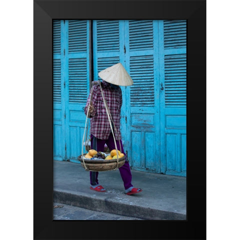 Vietnam-Street vendor with fruit and vegetable basket-Hoi Anh Black Modern Wood Framed Art Print by Norring, Tom