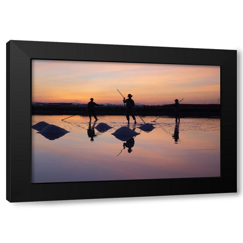 Vietnam-Doc Let Salt lake-Workers harvesting the salt-Early morning sunrise Black Modern Wood Framed Art Print with Double Matting by Norring, Tom