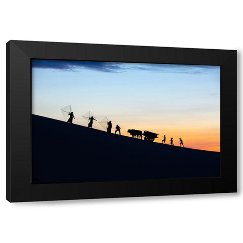 Vietnam-Nam Cuong dunes at Nha Trang-Cham People on their way to work Black Modern Wood Framed Art Print by Norring, Tom