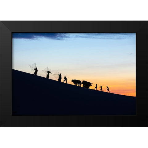 Vietnam-Nam Cuong dunes at Nha Trang-Cham People on their way to work Black Modern Wood Framed Art Print by Norring, Tom