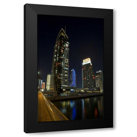 UAE, Dubai, Marina Downtown buildings at night Black Modern Wood Framed Art Print by Young, Bill